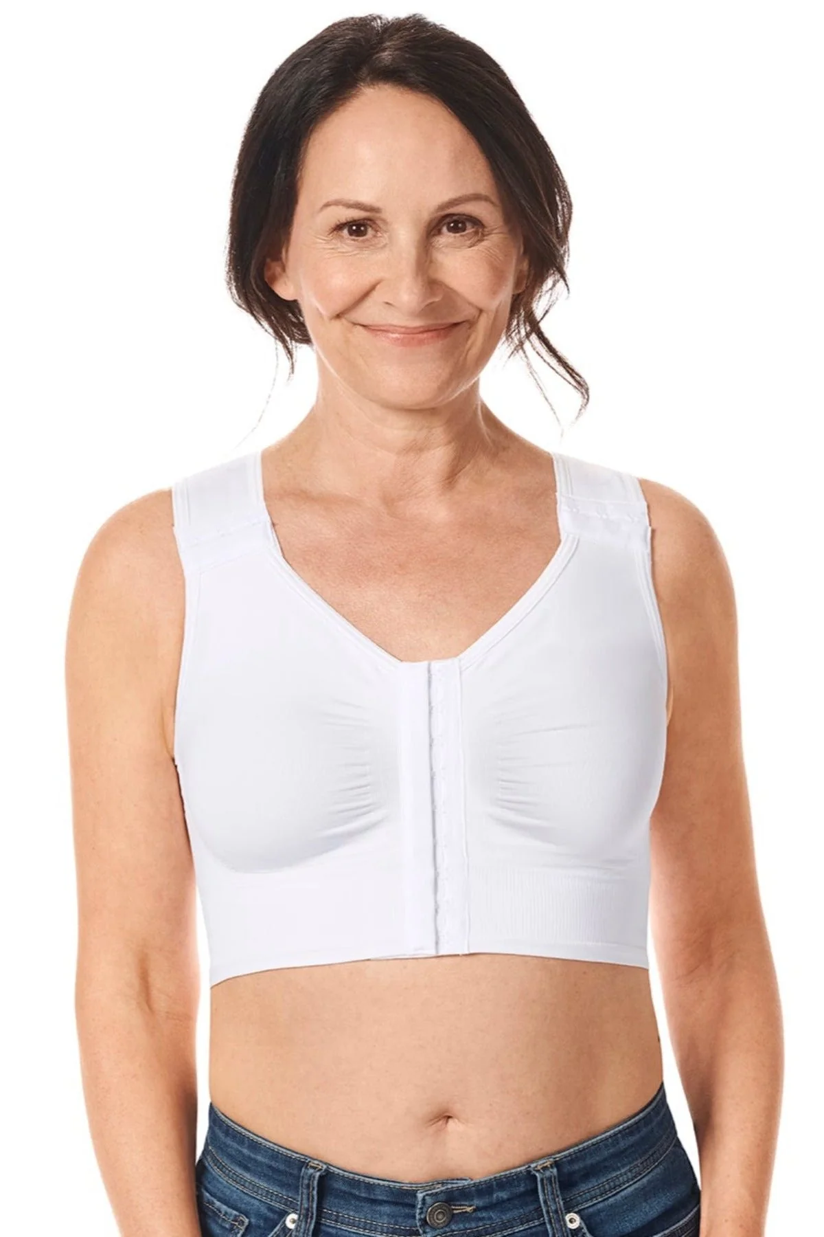 Amoena Lymph Flow Long Front Closure Soft Mastectomy Bra - White
